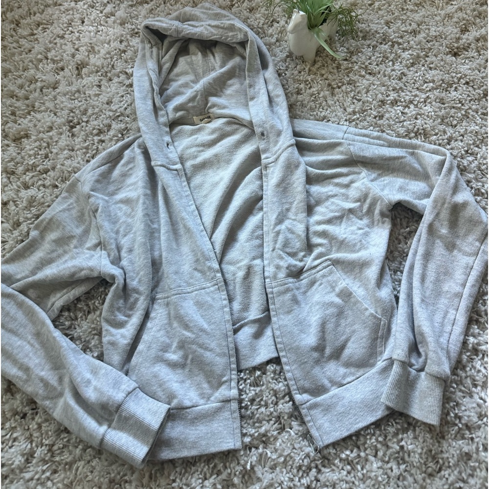 Garage Light grey crop zip up hoodie streetwear baggy lazy look.